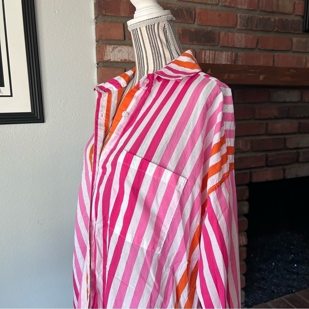Beach Riot Alexa Button Down Top Coverup In Sunset Stripes Sz Large PETITE - Picture 8 of 11
